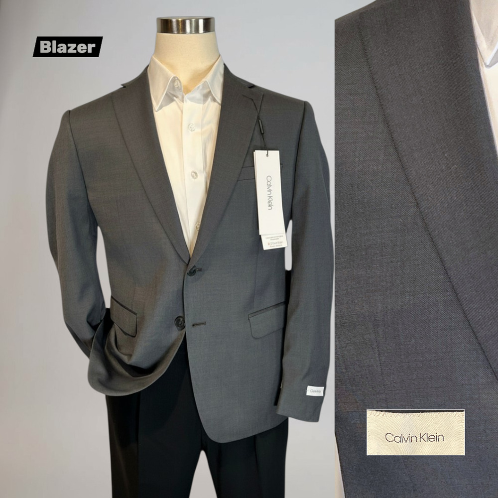 New Calvin Klein Mens 42-44S Slim Steel Gray Blazer Suit Jacket Stretch $460